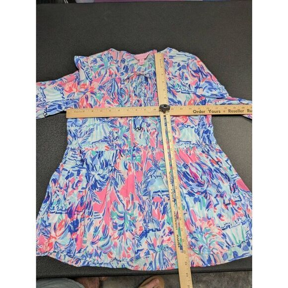 Lilly Pulitzer Bule and Pink Khali Bell Sleeve Top in Blue Grotto Top Women's XS - Picture 5 of 5
